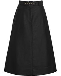 Moncler - Belted Cotton-Poplin Midi Skirt - Lyst