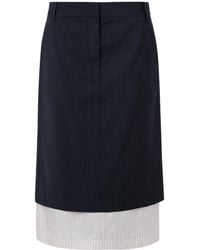 Tibi - Layered Pinstriped Wool-Blend Crepe And Satin-Twill Midi Skirt - Lyst