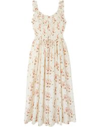 Doen - Tie-Detailed Shirred Floral-Print Organic Cotton Midi Dress - Lyst