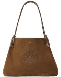 Etro - Logo-Debossed Leather-Trimmed Suede Tote - Lyst