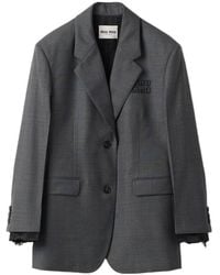Miu Miu - Single-Breasted Prince Of Wales Check Grisaille Jacket - Lyst