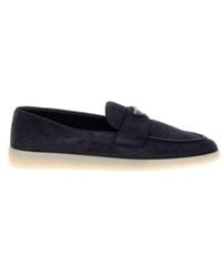Prada - Logo Plaque Almond Toe Loafers - Lyst