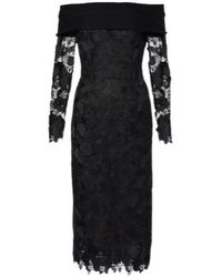 Oscar de la Renta - Orchid Floral Guipure Midi Dress - Lyst