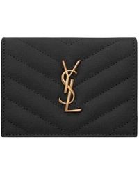 Saint Laurent - Cassandre Matelassé Logo Plaque Cardholder - Lyst
