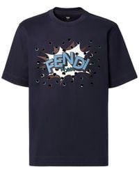 Fendi - Boompop Motif Embroidered Crewneck T-Shirt - Lyst