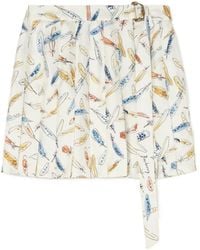 Burberry - Pleated Feather-Print Silk Mini Skirt - Lyst