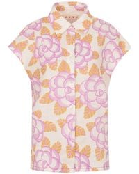 Marni - Floral Cap-Sleeved Shirt - Lyst