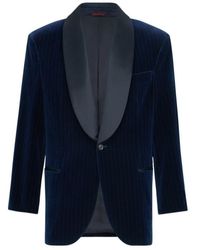 Brunello Cucinelli - Cotton Chalk-Stripe Velvet Tuxedo Jacket With Shawl Lapels - Lyst