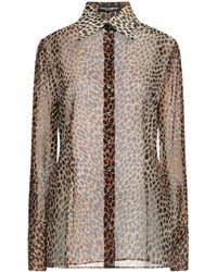 Dolce & Gabbana - Leopard Print Chiffon Long-Sleeve Shirt - Lyst