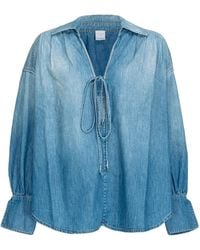 Pinko - Front-Tied V-Neck Denim Blouse - Lyst