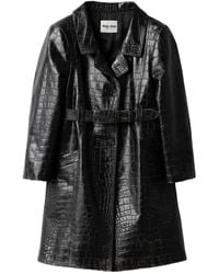 Miu Miu - Croco-Embossed Leather Coat - Lyst