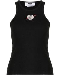 MSGM - Heart Embellished Ribbed Tank Top - Lyst