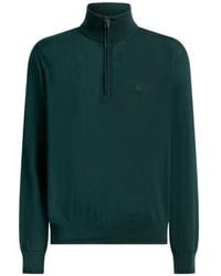 Etro - Wool And Silk Sweater With Zip And Pegaso Embroidery - Lyst