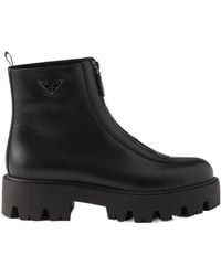 Prada - Leather Zipper Booties - Lyst