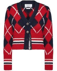 Thom Browne - Argyle Intarsia V-Neck Cardigan - Lyst