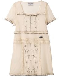 Miu Miu - Embroidered Tulle Mini-Dress - Lyst