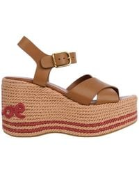 Chloé - Chloé Logo Wedge Heeled Sandals - Lyst