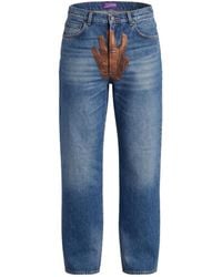 Jean Paul Gaultier - Wide Leg Denim Pants With Gloves Print On Front - Lyst