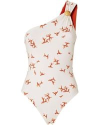 Fendi - Coral Printed One-Shoulder Swimsuit - Lyst