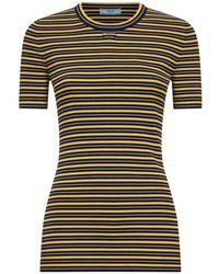 Prada - Striped Crewneck Ribbed T-Shirt - Lyst