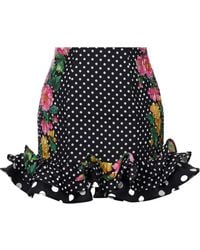 Charo Ruiz - Alameda Shirred Ruffled Floral-Print Polka-Dot Cotton-Blend Mini Skirt - Lyst