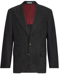 Brunello Cucinelli - Virgin Wool And Cashmere Chalk Stripe Flannel Deconstructed Blazer With Large Peak Lapels And Metal Buttons - Lyst