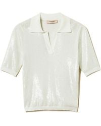 Twinset - Sequin Embellished Short-Sleeved Polo Shirt - Lyst