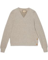 Gucci - V-Neck Ribbed Knit Sweater - Lyst