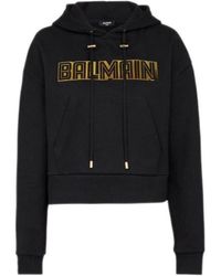 Balmain - Cropped Cotton Sweatshirt With Logo - Lyst