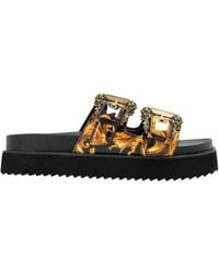 Versace Jeans Couture - Couture Buckle Embellished Barocco-Printed Sandals - Lyst
