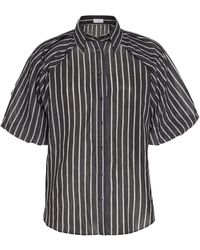 Brunello Cucinelli - Stripe Detailed Curved Hem Blouse - Lyst