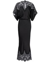 Norma Kamali - Obie Lace-Trimmed Satin Midi Dress - Lyst