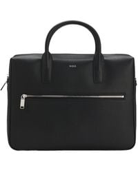 BOSS - Leather Zip Laptop Bag - Lyst