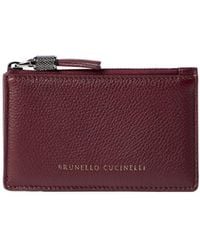 Brunello Cucinelli - Grained Leather Card Case With Shiny Zipper Pull - Lyst