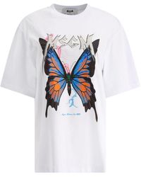 MSGM - Butterfly-Print Short-Sleeve T-Shirt - Lyst