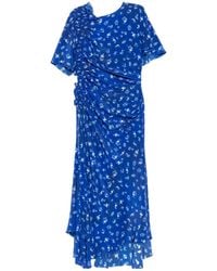 Victoria Beckham - Floral-Print Smocked Asymmetric Dress - Lyst