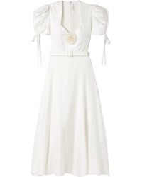 Rodarte - Appliquéd Belted Silk-Twill Midi Dress - Lyst