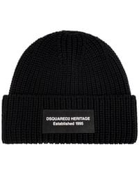 DSquared² - Heritage Logo-Patch Ribbed-Knit Beanie Hat - Lyst