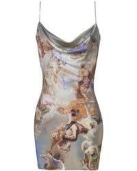 Balmain - Sky Printed Satin Babydoll Dress - Lyst