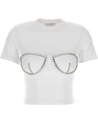 Area - Crystal-Embellished Cropped T-Shirt - Lyst