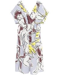 Tory Burch - Patterned V-Neck Midi Dress - Lyst