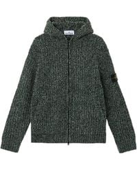 Stone Island - Loose-Fitting Hooded Zip-Up Knit Sweater With Pockets - Lyst