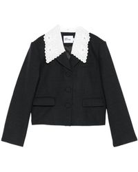 Self-Portrait - Broderie Collar Cropped Blazer - Lyst