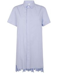 Sacai - Striped Pleated Midi Chemisier Dress - Lyst