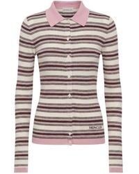 Moncler - Striped Cotton Long Sleeve Polo Shirt - Lyst
