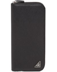 Prada - Logo Plaque Zipped Wallet - Lyst