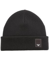 Emporio Armani - Logo-Plaque Ribbed Beanie - Lyst