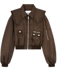 Ganni - Chocolate Duchesse Bomber Zip - Lyst