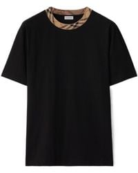 Burberry - Check Trim Cotton T-Shirt - Lyst