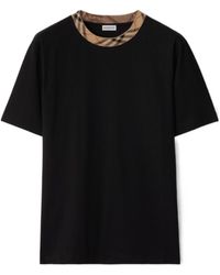 Burberry - Check Trim Cotton T-Shirt - Lyst